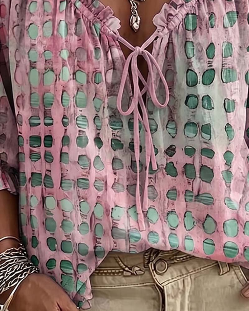 Blouse Polka Dot Pattern with Lacing