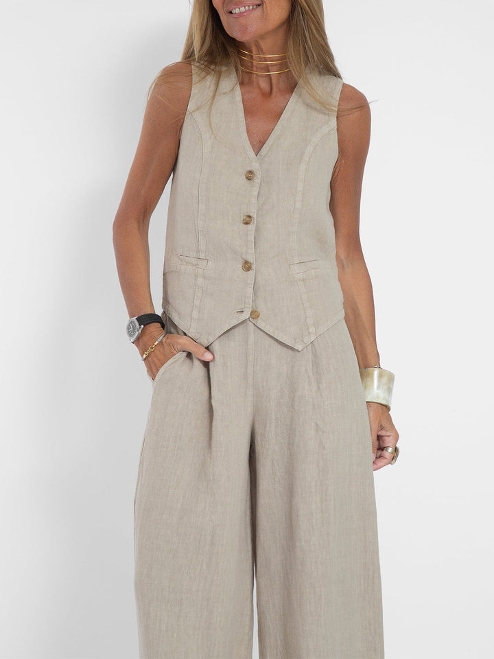 Lauren | Sleeveless V-Neck Vest & Wide-Leg Pants Set