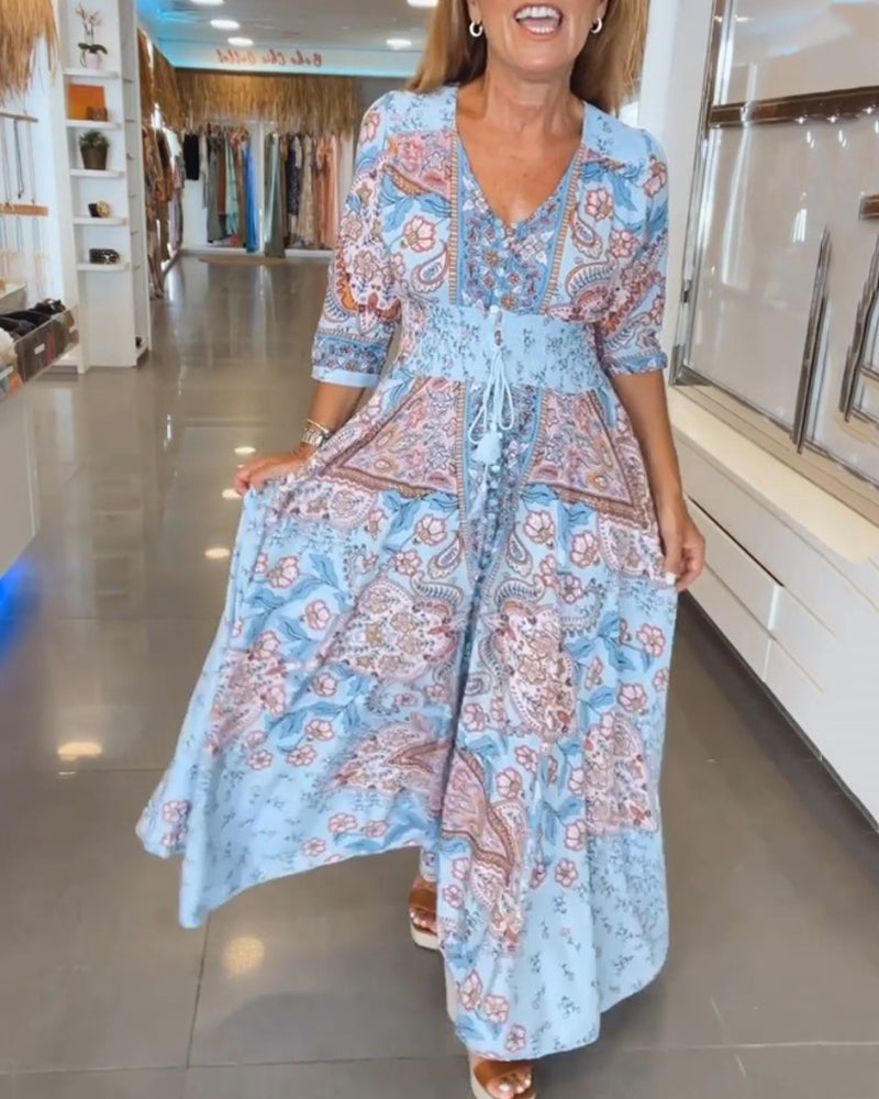 Karen | Bohemian Tie Waist Maxi Dress
