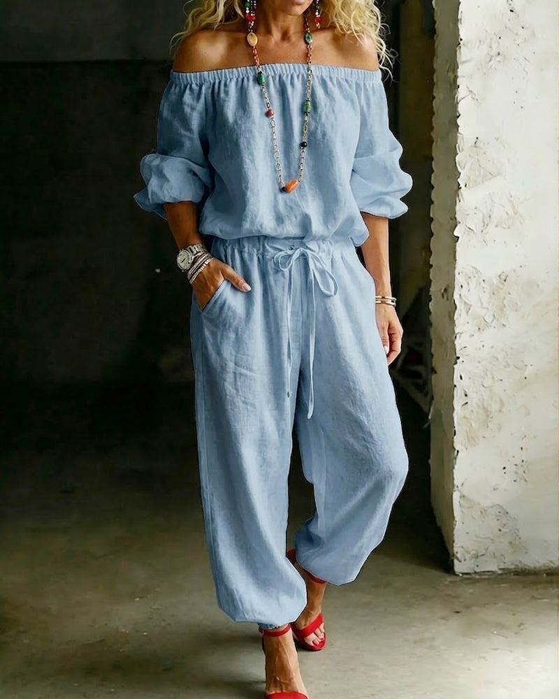 Off-Shoulder Jumpsuit with Fitted Waist