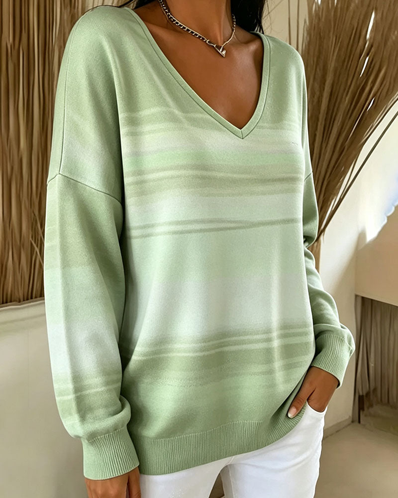 Long Sleeve V-Neck Sweatshirts Ombre