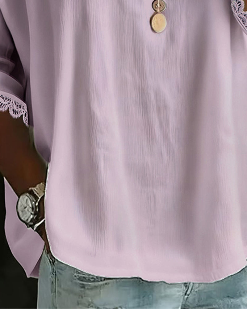 Blouse with Lace Insert Peter Pan Collar