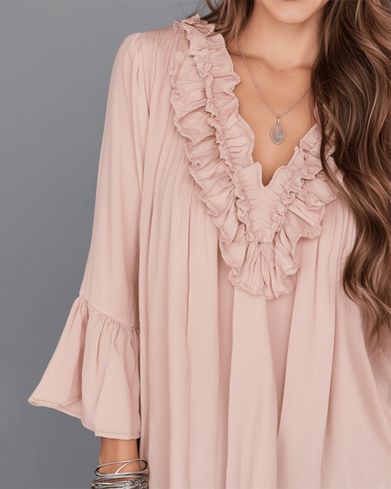 Elegant V-Neck Ruffled Blouse