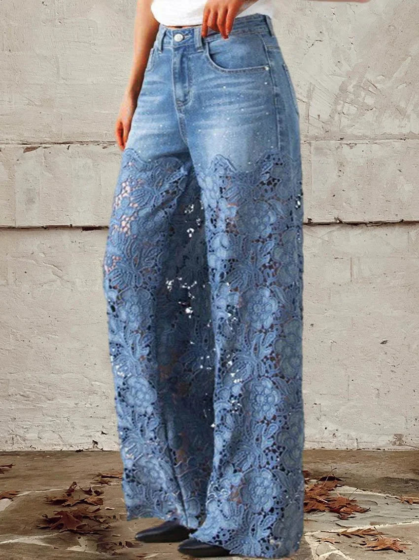 Jennifer | Elegant Floral Lace Wide-Leg Jeans