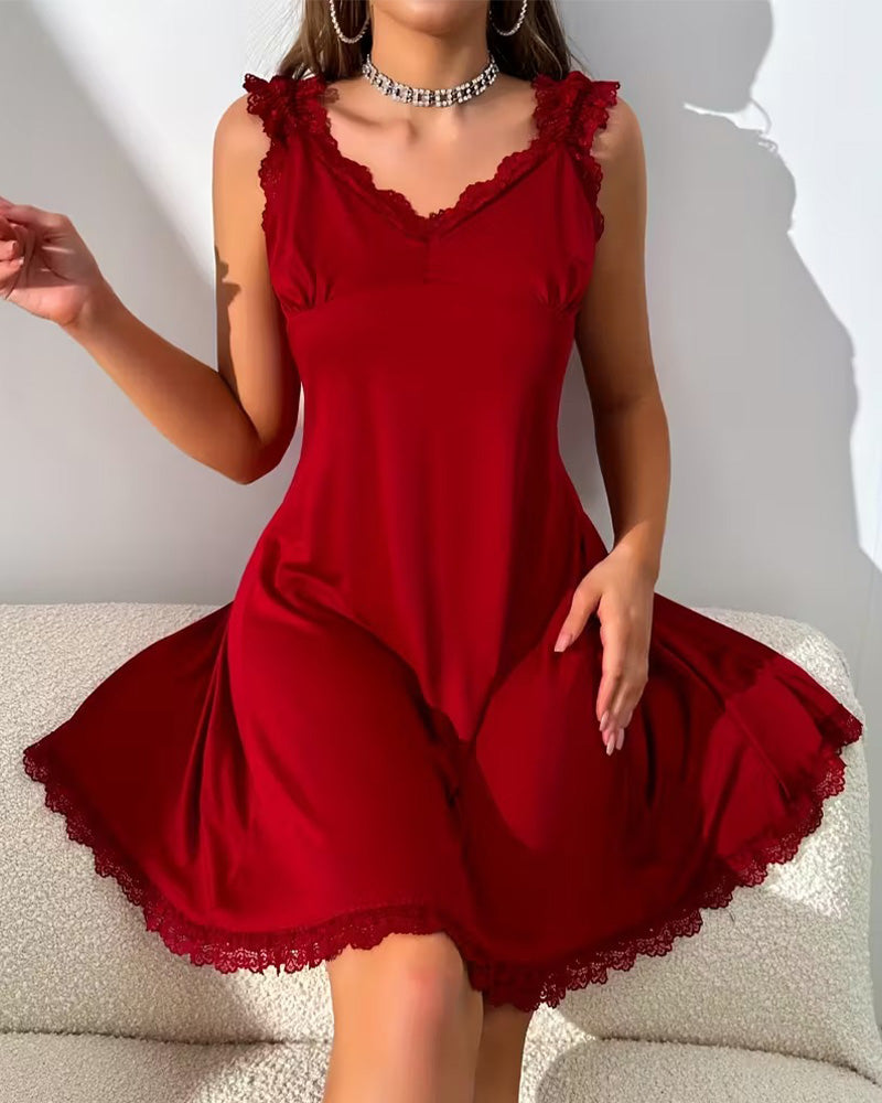 Solid Color Lace Backless Sexy Dress