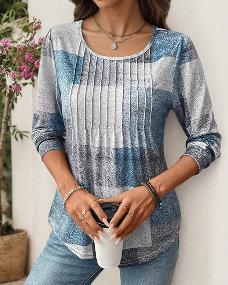Casual Printed Long Sleeve T-Shirt with Round Neck