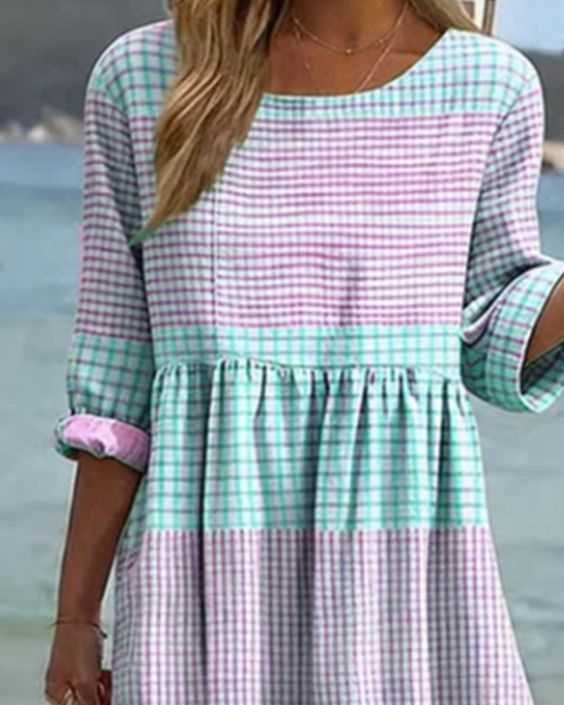 Dress Striped Color Block Loose