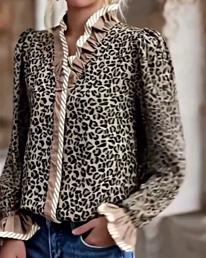 Casual Long Sleeve Leopard Print Shirt