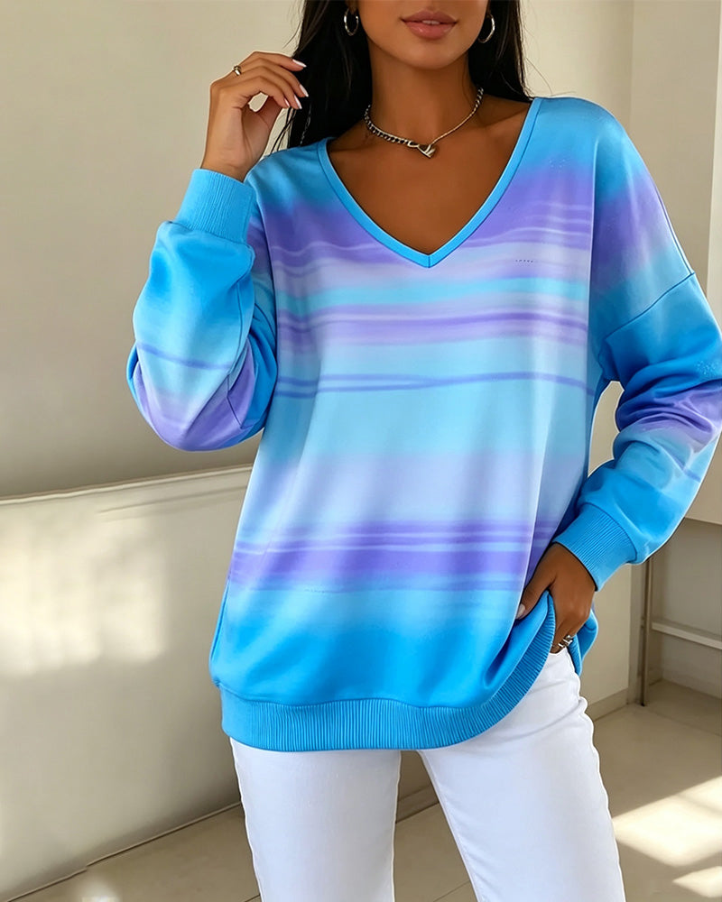 Long Sleeve V-Neck Sweatshirts Ombre