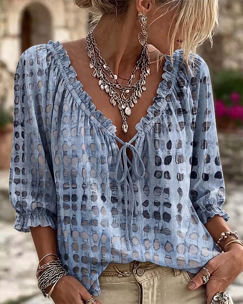 Blouse Polka Dot Pattern with Lacing