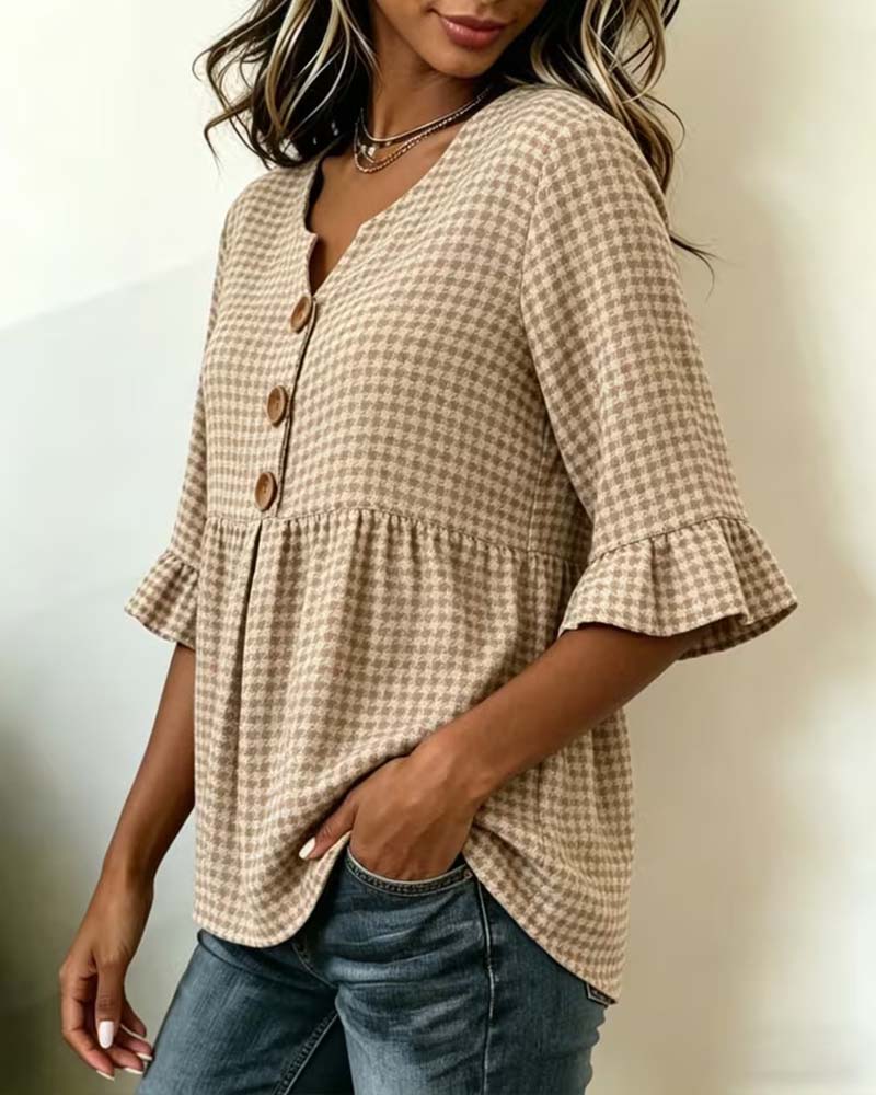 Houndstooth Blouse Trekking Relaxed