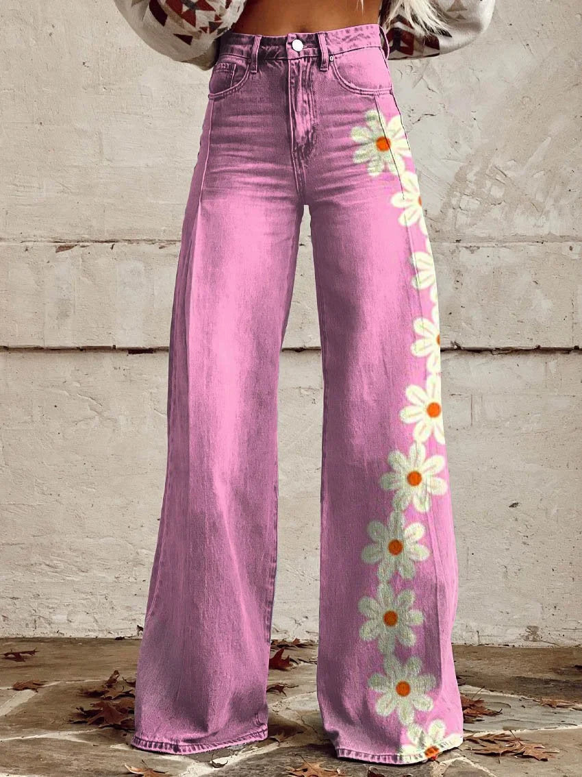 Bonnie | Wide-Leg Daisy Print Jeans