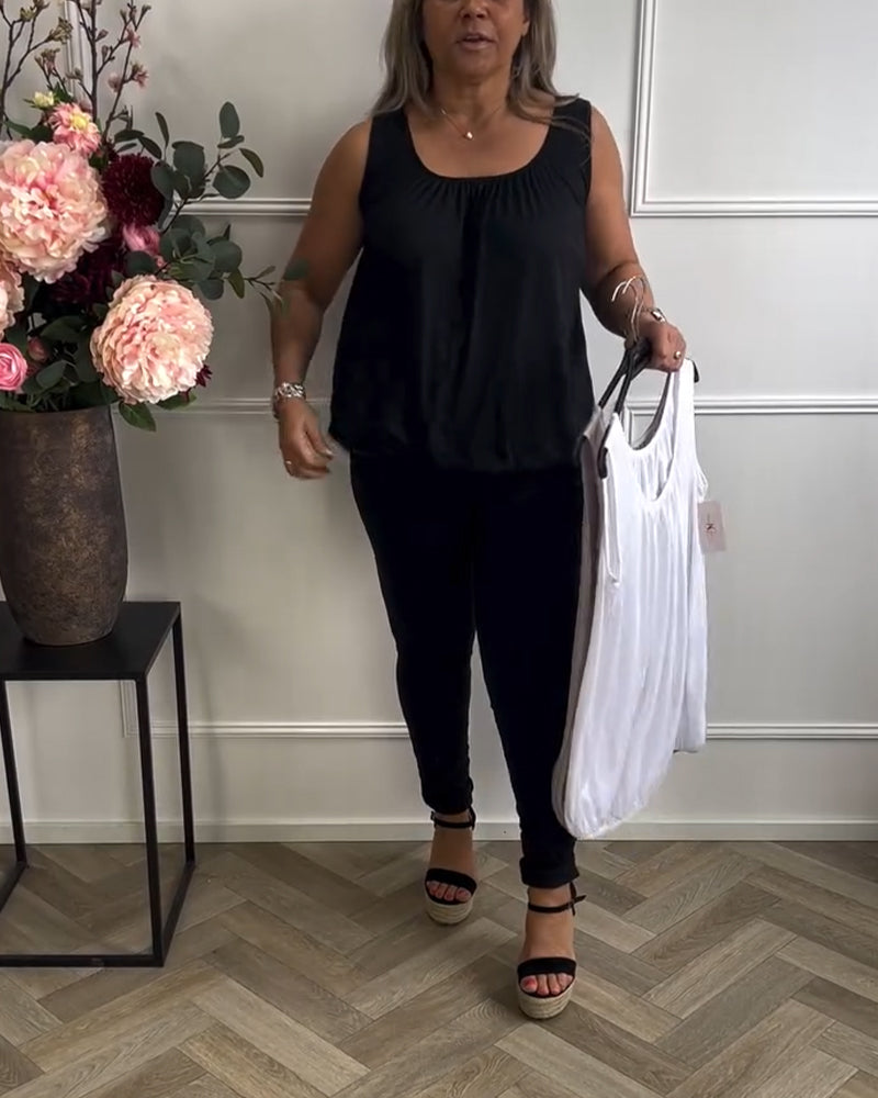 Top Without Sleeves Solid Color Pleated