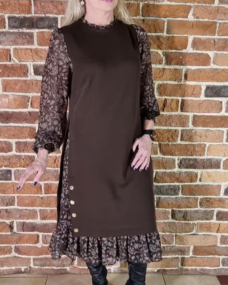 Round Neck Dress with Faux Two-Piece Effect