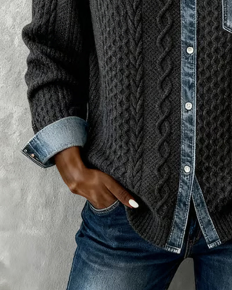 Long Sleeve Patchwork Denim Shirt