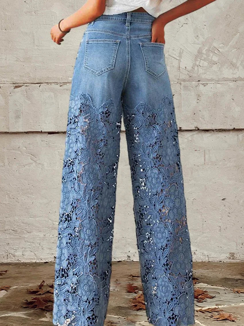 Jennifer | Elegant Floral Lace Wide-Leg Jeans