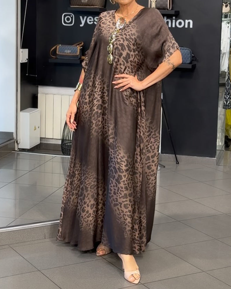 Dress Gradient V-Neck Leopard Print