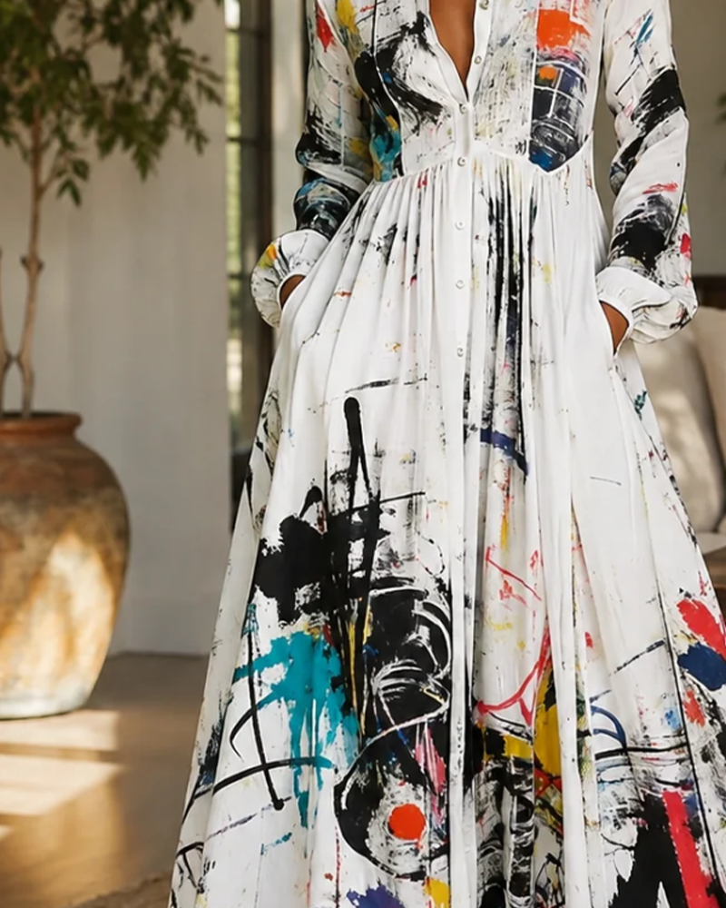 Dress Art Splash Graffiti Lapel Shirt