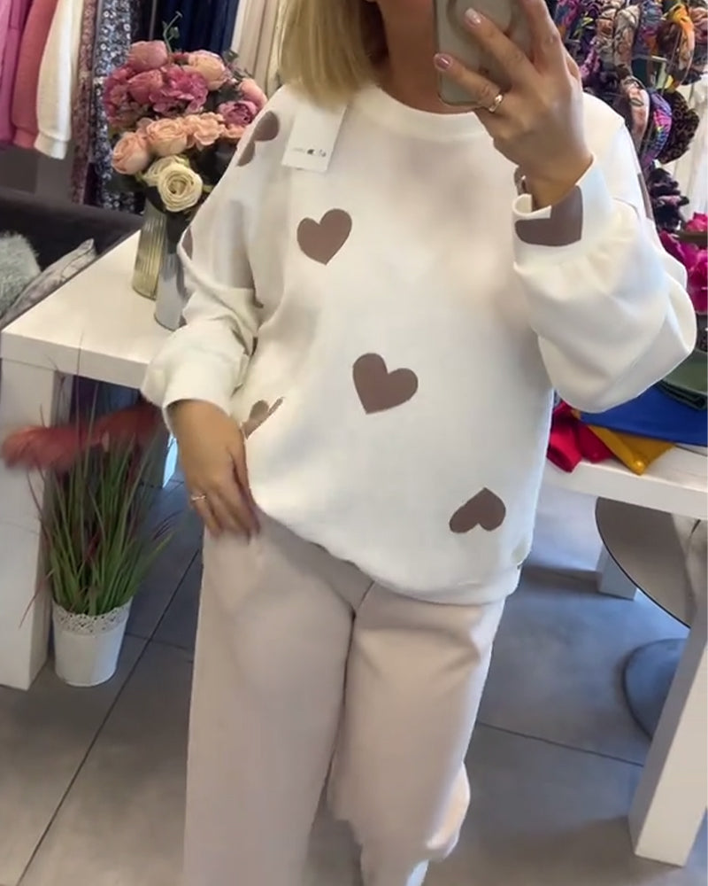 Casual Heart Printed Two-Piece Set