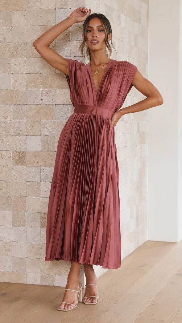 Grace | Stylish Pleated V-neck Dress