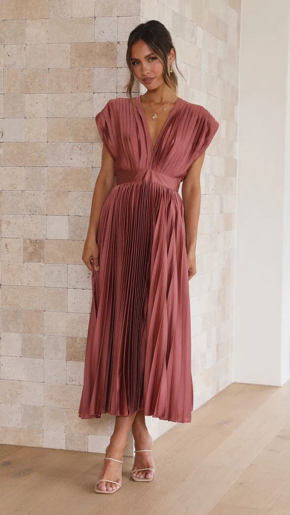 Grace | Stylish Pleated V-neck Dress