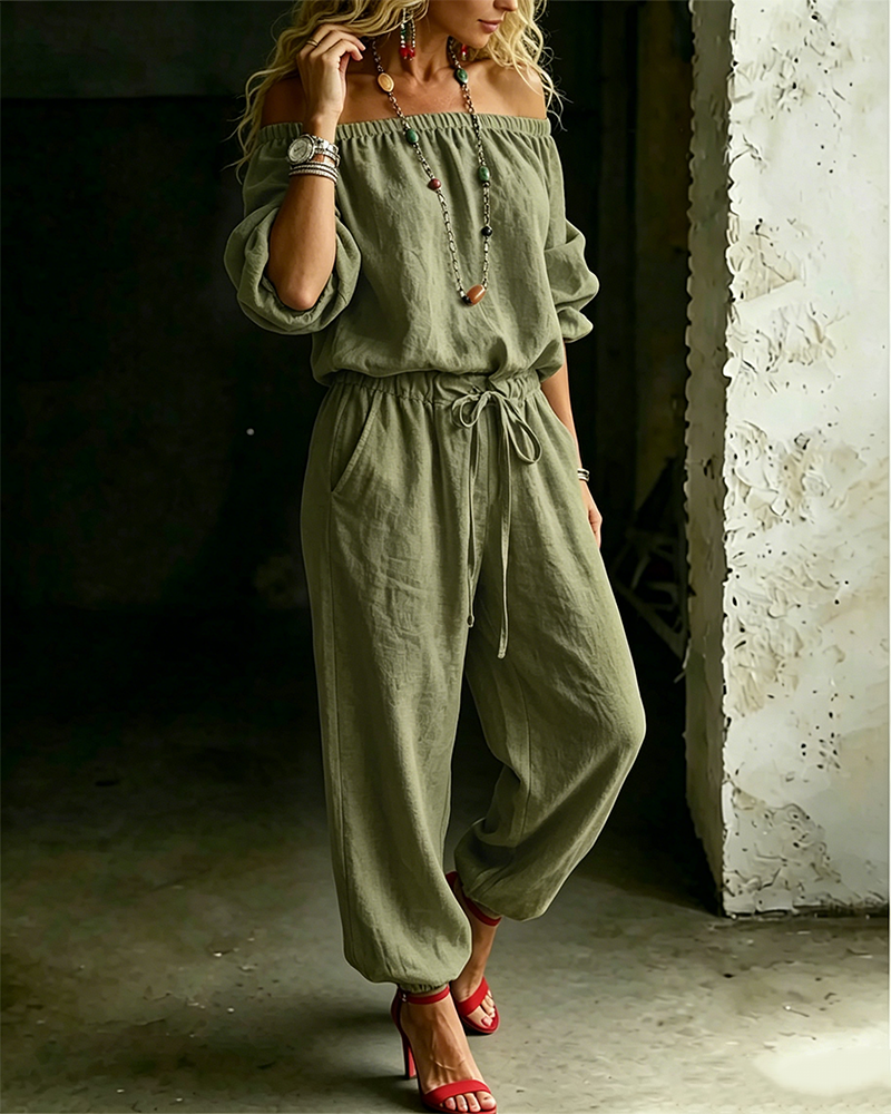 Off-Shoulder Jumpsuit with Fitted Waist