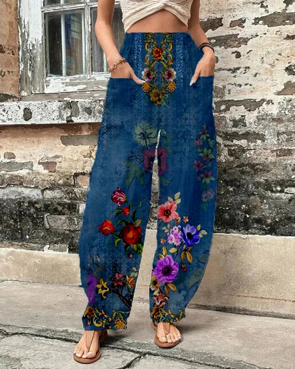 Addison | Vibrant Floral Print Wide-Leg Pants