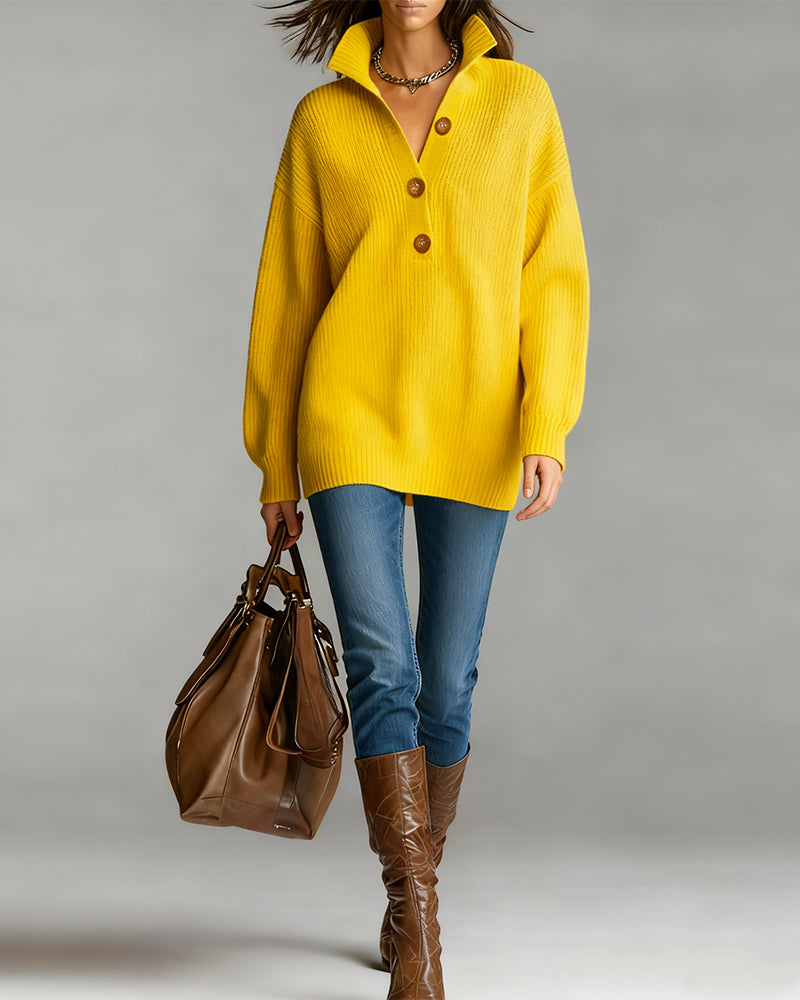 Elegant Three-Button Sweater with Collar