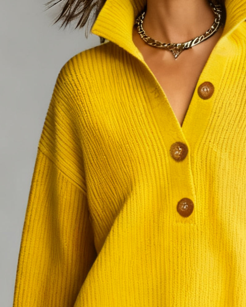Elegant Three-Button Sweater with Collar