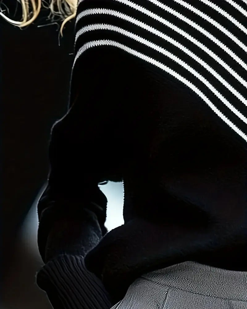 Striped Turtleneck Sweater with Dropped Shoulders