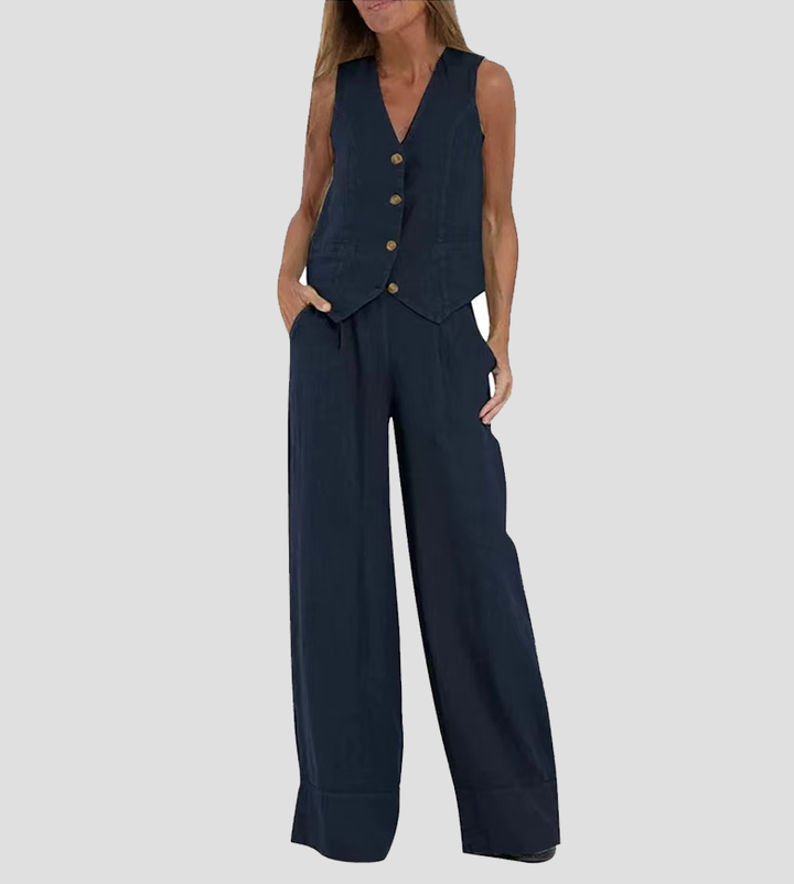 Lauren | Sleeveless V-Neck Vest & Wide-Leg Pants Set