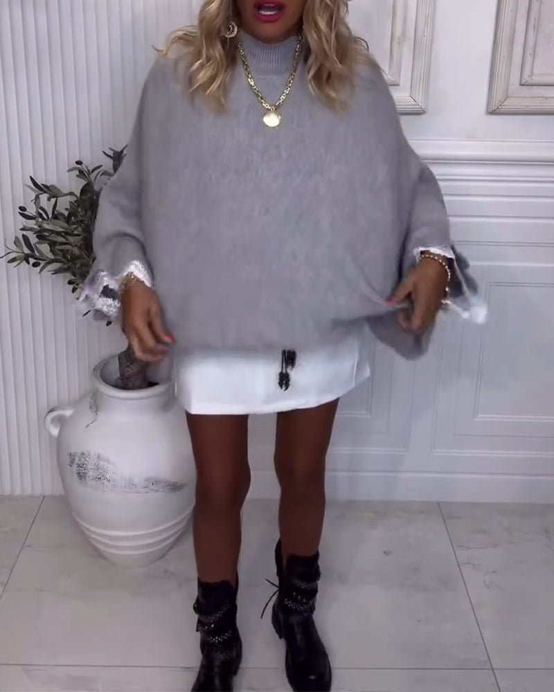 Batwing Sweater with Lace Insert