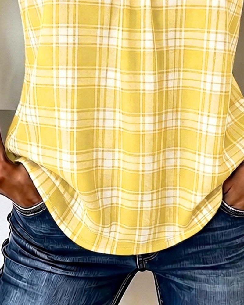 Tank Top Plaid V-Neck Sleeveless