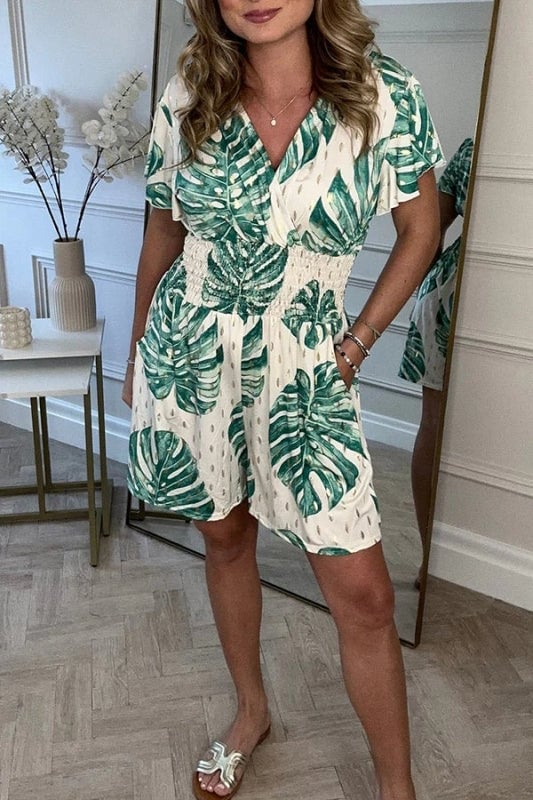 Jennifer | Tropical Print Wrap Romper