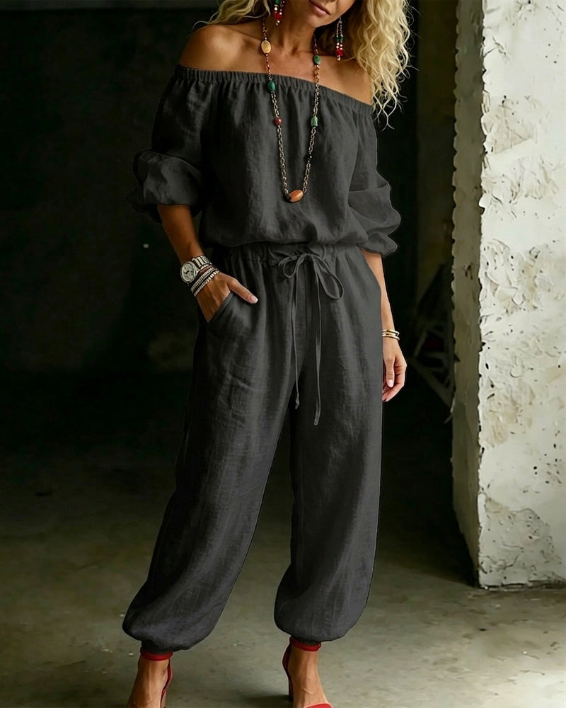 Off-Shoulder Jumpsuit with Fitted Waist