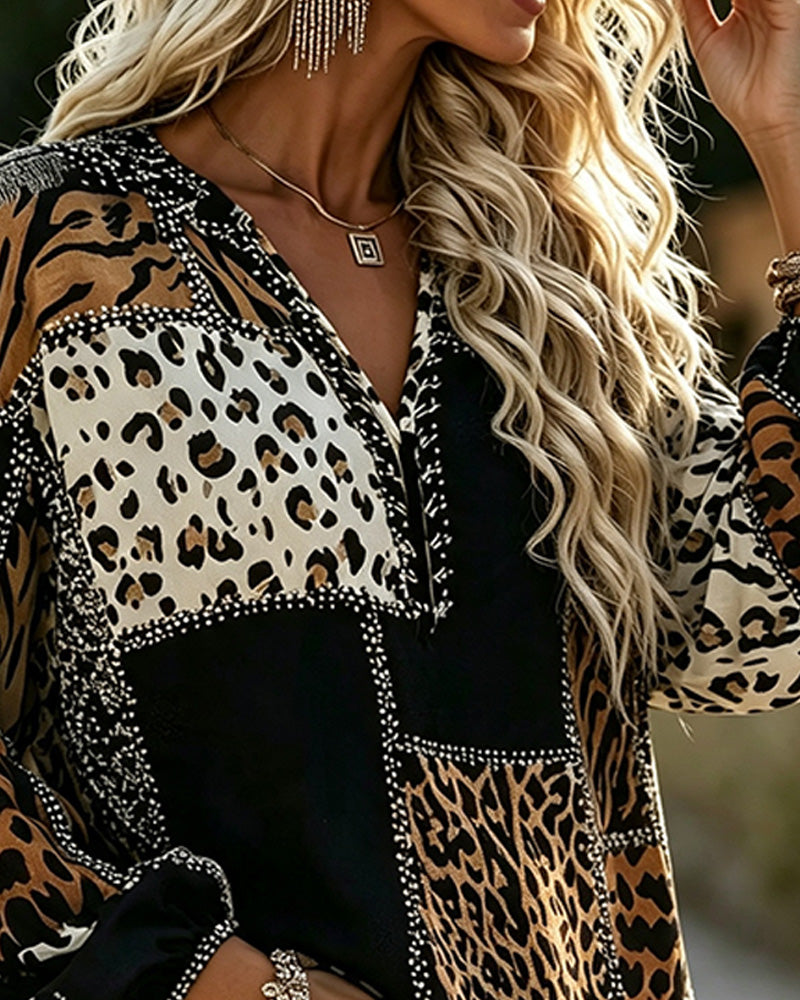 Leopard Blouse Color Block