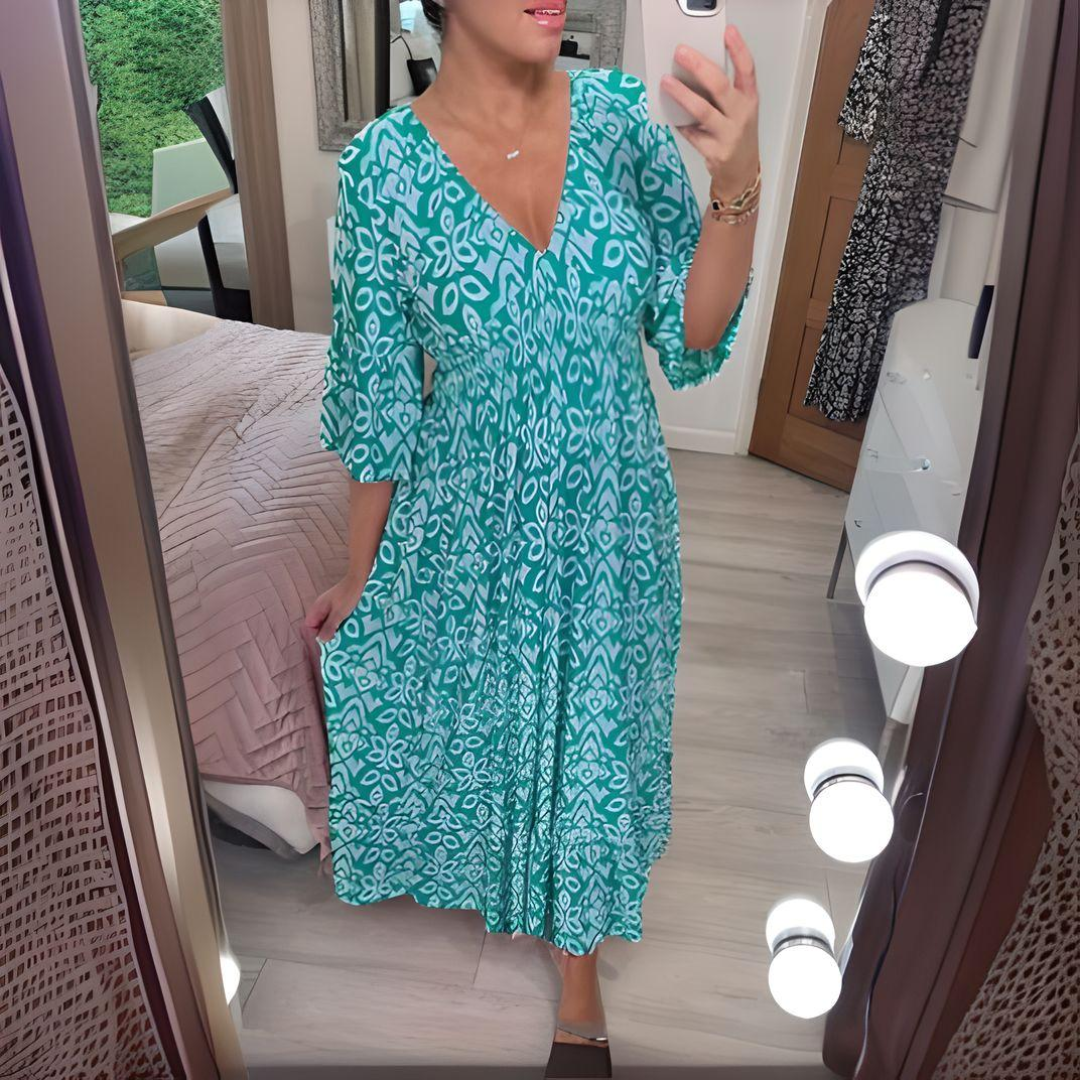 Isabelle | Stylish Boho Print V-Neck Dress