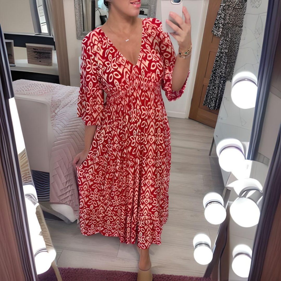 Isabelle | Stylish Boho Print V-Neck Dress