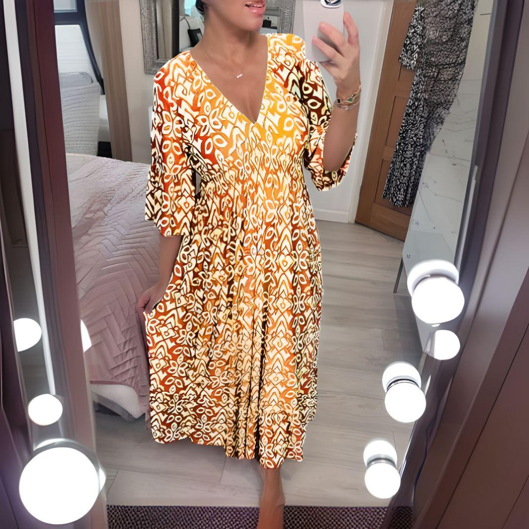 Isabelle | Stylish Boho Print V-Neck Dress