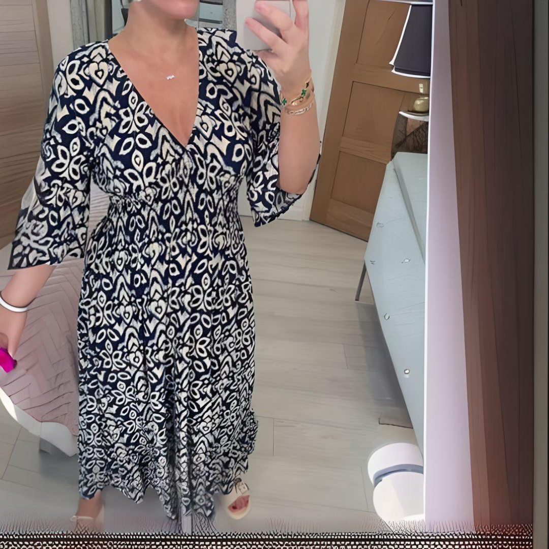 Isabelle | Stylish Boho Print V-Neck Dress