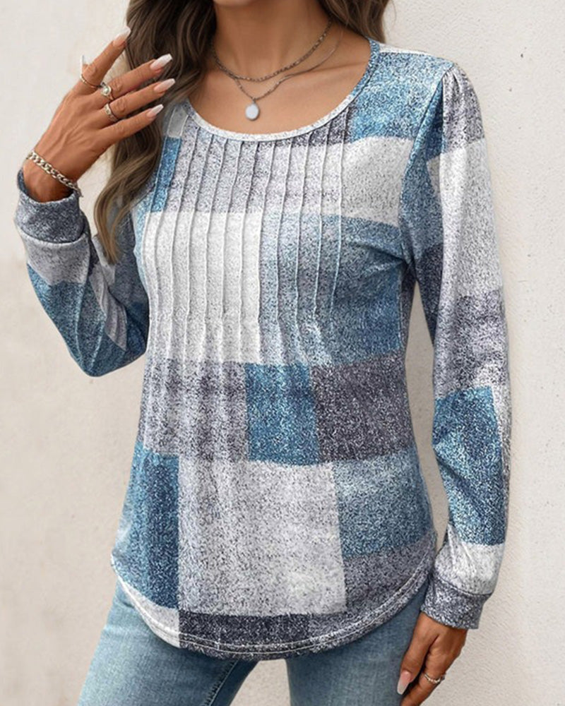 Casual Printed Long Sleeve T-Shirt with Round Neck