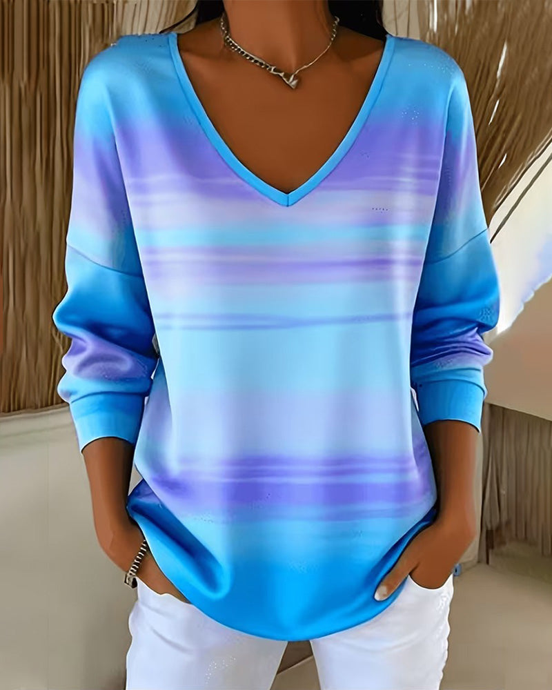 Long Sleeve V-Neck Sweatshirts Ombre
