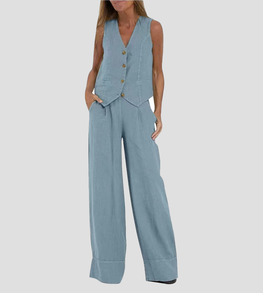 Lauren | Sleeveless V-Neck Vest & Wide-Leg Pants Set