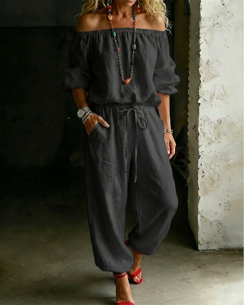 Off-Shoulder Jumpsuit with Fitted Waist