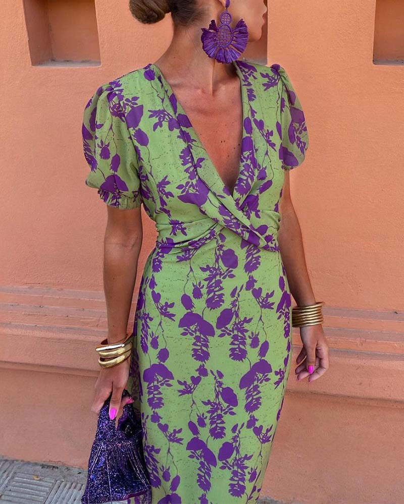 Bonnie | Elegant Floral Print Midi Dress