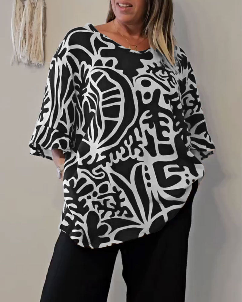 Top Abstract Botanical Print Loose