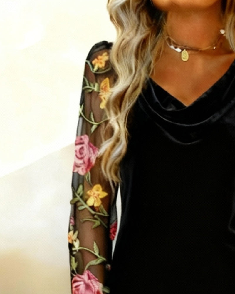 Embroidered Long Sleeve Patchwork Dress