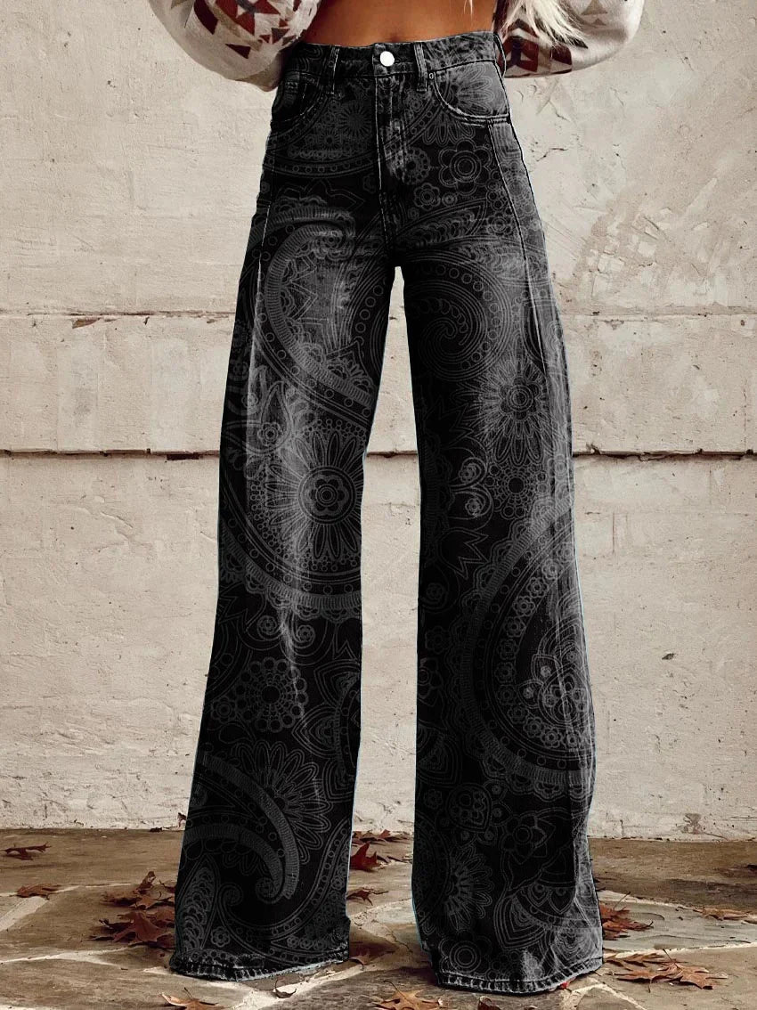 Isla | Stylish Print Wide Denim Pants