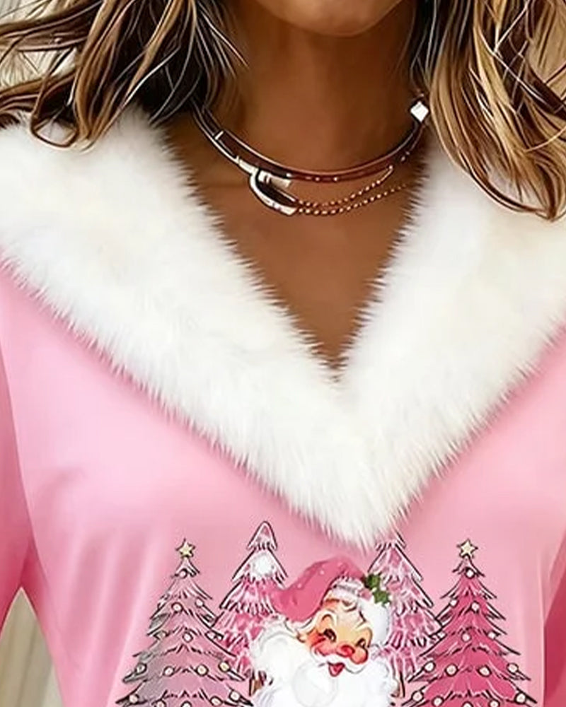 Faux Fur Printed High Collar Top
