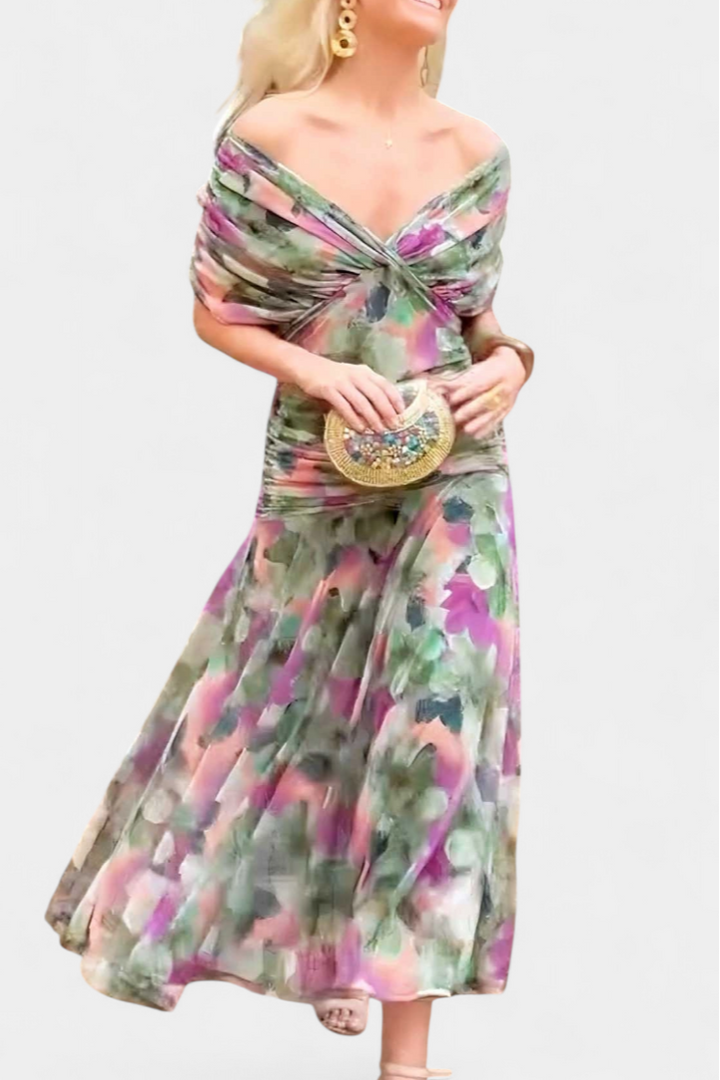 Eryzziah | Off-Shoulder Twist-Front Draped Maxi Dress for Women